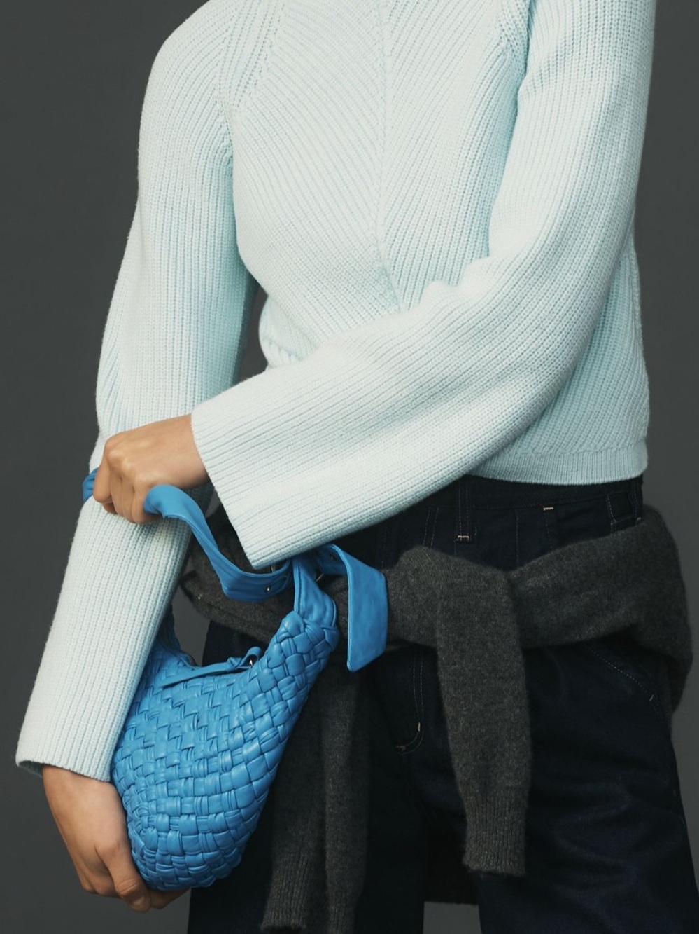 Anthropologie Bright Blue Woven Leather Hobo Bag - Picture 4 of 4